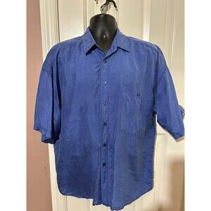 Protest Silk Shirt Mens Large Short Sleeve Blue Disco Button Lightweight Vintage